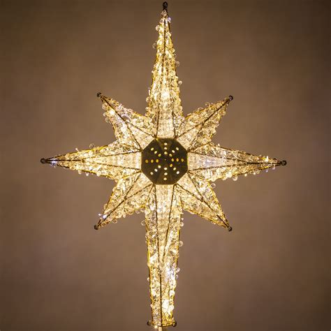 Shimmering Warm And Cool White Led Crystal 8 Point Star Tree Topper