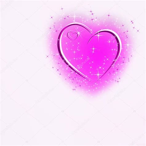 Abstract White Background With Glowing Pink Heart And Stars And Stock