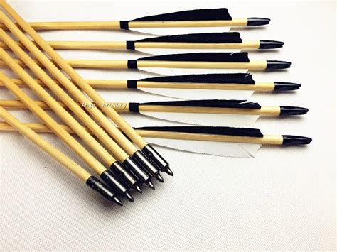 Handmade Blackandwhite Wooden Arrow Cedar Wood Arrows For Recurve Bow