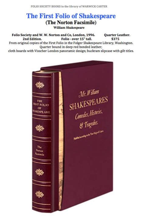 The First Folio Of Shakespeare The Norton Facsimile Folio Society
