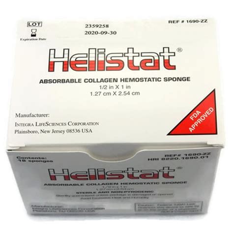 Helistat Absorbable Collagen Hemostatic Sponge 1690zz