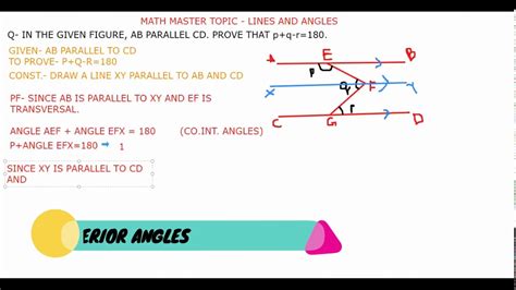 lines and angles math master if ab parallel cd prove that p q r 180 100 marks in few seconds