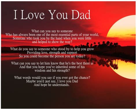 Personalised I Love You Dad Poem Birthday Fathers Day Christmas T