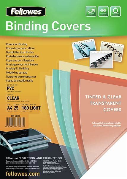 Fellowes A4 Binding Covers Pvc 180 Micron Clear Pack Of 25 Amazon