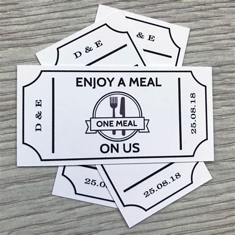 Meal Food Tickets Personalised X50 White Coupons Wedding Etsy Uk