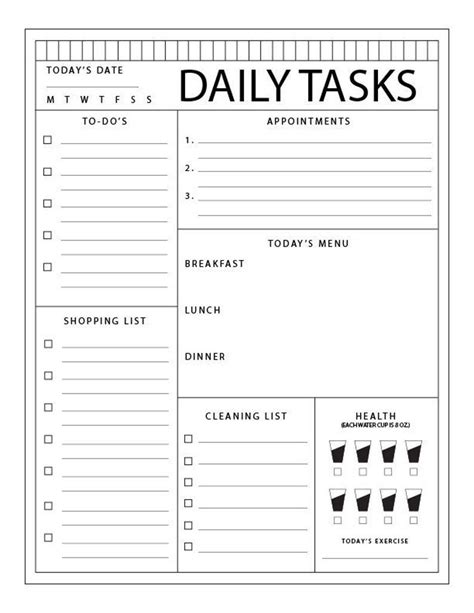 The Daily Tasks List Is Shown In Black And White
