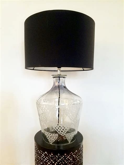 5 out of 5 stars. Etched Glass Table Lamp With Black Lamp Shade - Beautiful ...