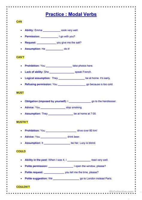 modal verbs worksheet  esl printable worksheets   teachers