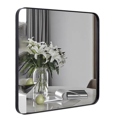 Andy Star® Square Mirror For Wall Matte Black Bathroom Mirror Rounded