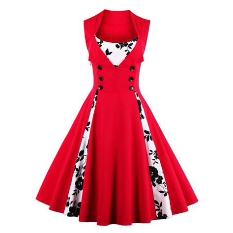 Sexy Vintage Dress S 4xl Women 50s 60s Red Summer Dress Patchwork
