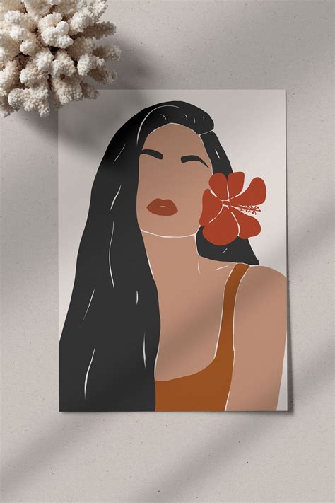 Boho Abstract Woman Art Modern Art Print Hibiscus Flower Etsy India Pop Art Painting Diy