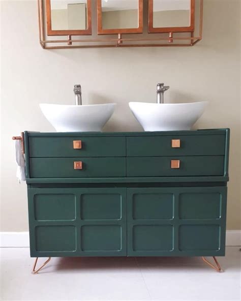Bespoke Double Sink Bathroom Vanity Duck Green Etsy Uk Upcycled