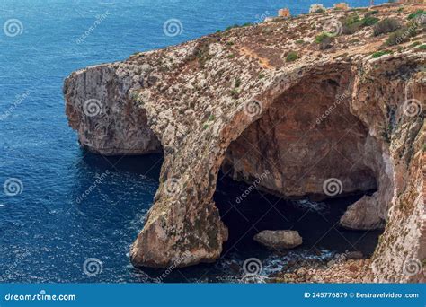 Malta Island Blue Grotto Sea Caverns Natural Caves Attraction Stock