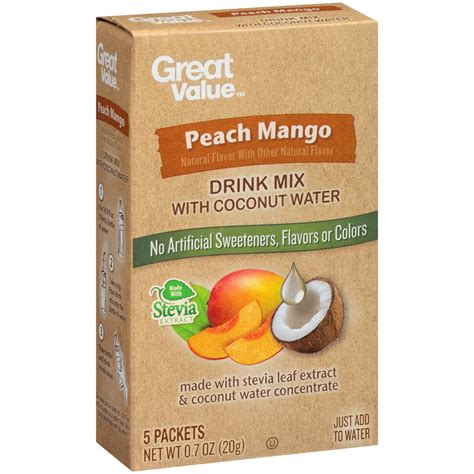 Great Value Peach Mango Drink Mix With Coconut Water 07 Oz 5 Count