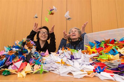 Volunteers Susan And Edie Making Origami Cranes My Chicago Botanic Garden