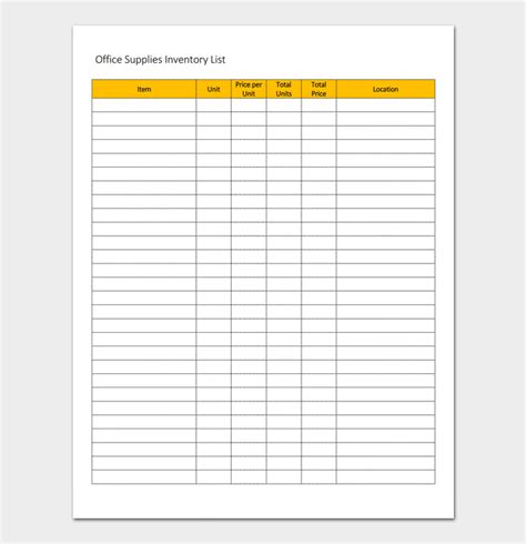 Office Supply Inventory List Template Doctemplates