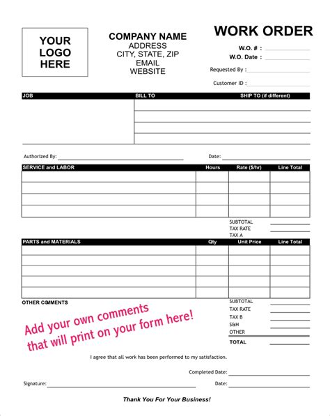 Work Order And Service Order Templates Lighthouse Printing Hot Sex
