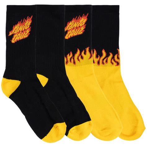 Santa Cruz Flame Strip Youth Sock 2 Pack In Yellow Boardertown