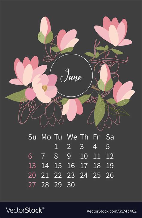 June 2021 Calendar Floral Calendar June 2021