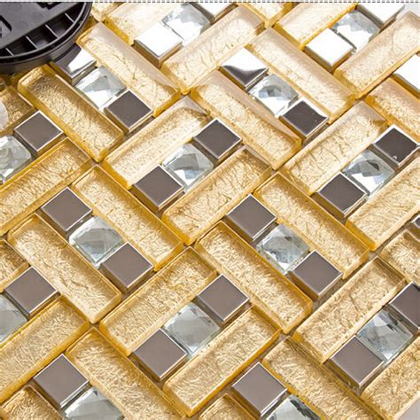Gold 304 Stainless Steel Mosaic Tile Yellow Crystal Glass Diamond Glass