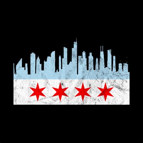 Chicago Flag Distressed Vintage Downtown Skyline Illinois Awesome