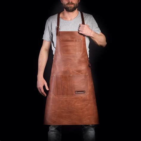 Grill Apron Chef Apron Men S Apron Tan Leather Strap Saddle Leather Leather Working Metal