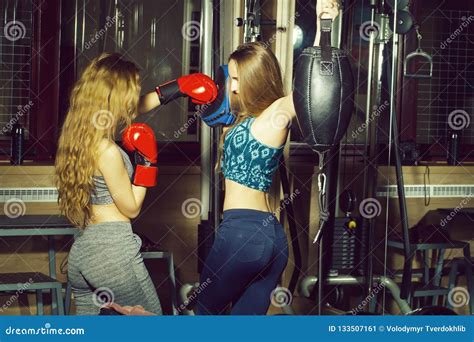 Two Pretty Girls Boxers Punching Stock Image Image Of Fitness Punch