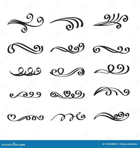 Swirly Line Curl Patterns Isolated On White Background Vector Flourish