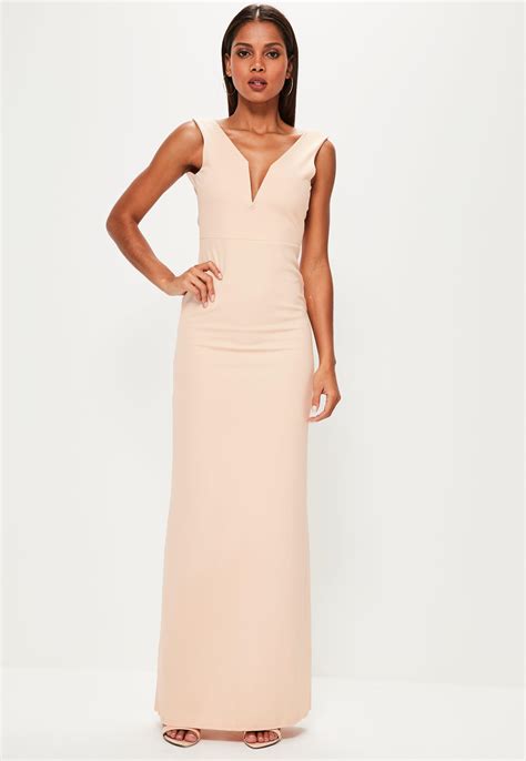 Lyst Missguided Nude V Plunge Maxi Dress In Natural