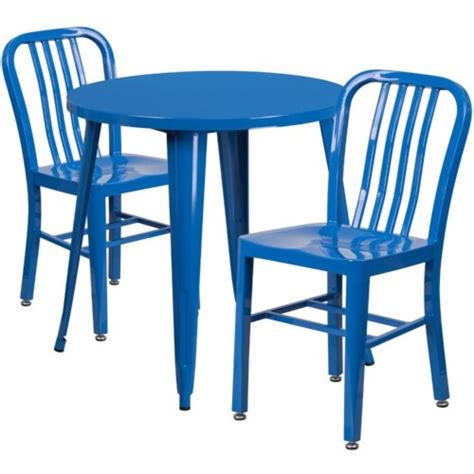 flash furniture ch 51090th 2 18vrt bl gg 30 in round blue metal indoor and outdoor table set w 1