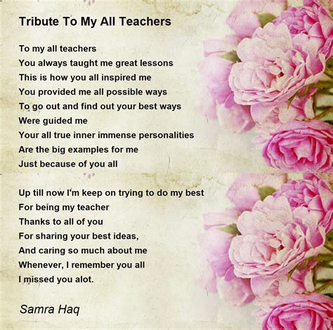 Tribute To My All Teachers Tribute To My All Teachers Poem By Mrs