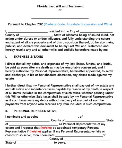 Free Last Will And Testament Forms And Templates By States Wordpdf