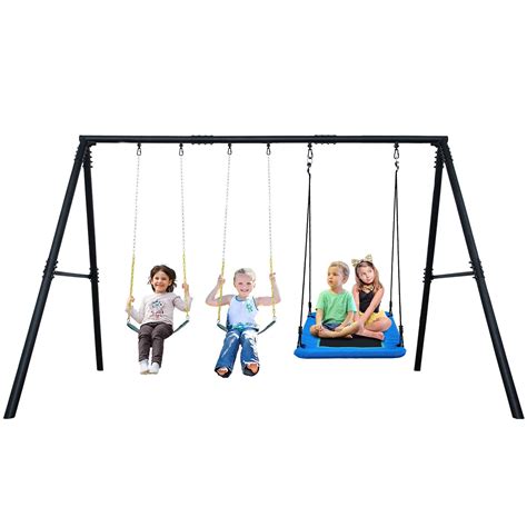 Buy Hapfan 600lbs Heavy Duty Swing Set With 1 Platform Swing 2 Belt Swings A Frame Metal Swing