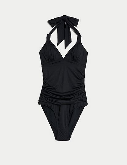 Padded Ruched Halterneck Plunge Swimsuit