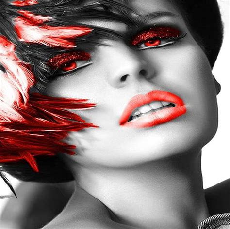 Red And Black Beauty Face Splash Color Woman Red And Black Red Eyes