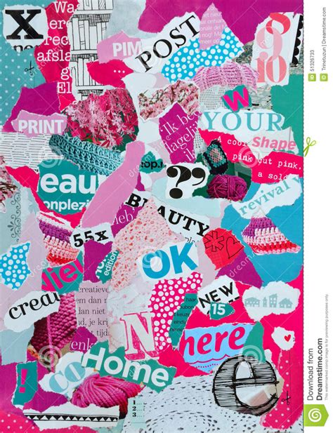 Mood Board Made Of Magazines In Pink And Blue Green For Female Stock