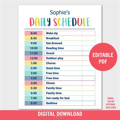 Printable Daily Routine Daily Schedule Template Daily