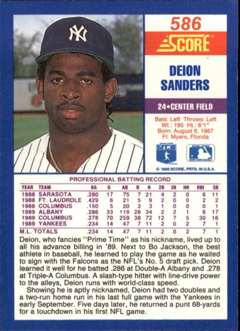 This time the set highlights the career of mickey mantle. 1990 Score Deion Sanders #586 Baseball Card | eBay