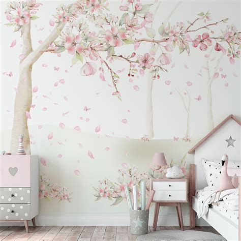 Papel De Parede Infantil Floral Rosa Pétalas Caindo Menina