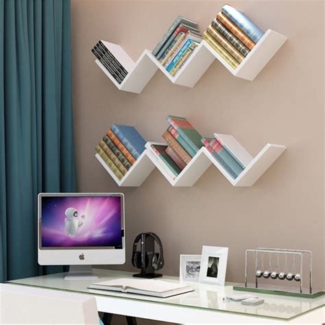 Walfront W Shaped Floating Wall Racks Wall Mounted Bookshelf Organizer