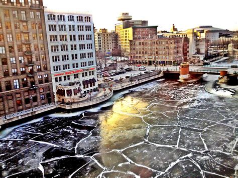 Milwaukee River Ice 2013 By Akaraulvasquez Downtown Mke Pin Of The