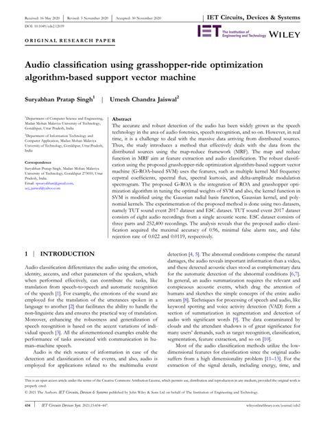 Pdf Audio Classification Using Grasshopper‐ride Optimization Algorithm‐based Support Vector