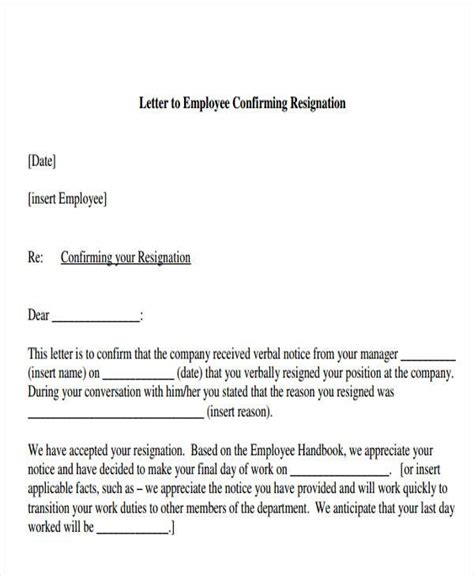 Acknowledgement Of Resignation Letter Template Sample Resignation Letter