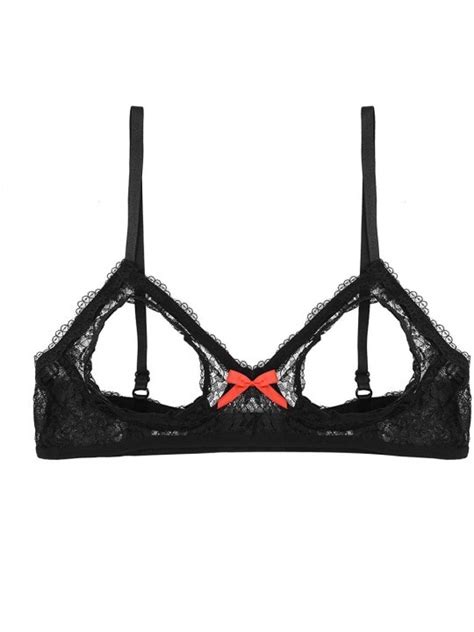 Womens Lace Floral Portrait Open Tip Bra Wire Free Unlined Push Up Triangle Bralette Top