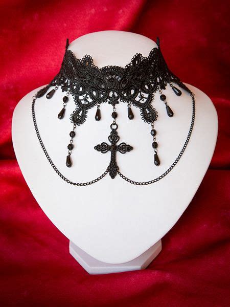 Black Lace Gothic Choker With Black Cross Gothic Jewellery Gothic