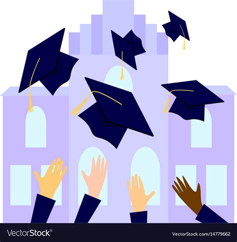 Graduates Throwing Graduation Hats In Air Vector Image