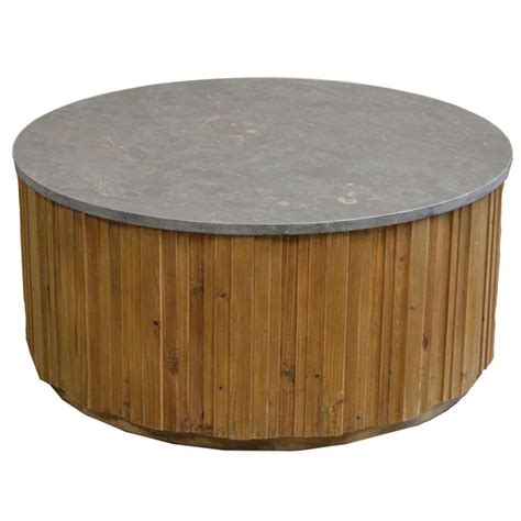 Natural stone coffee table hudson goods blog. Joseph Rustic Lodge Grey Stone Brown Wood Round Coffee Table