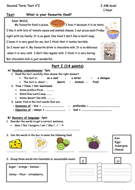 Among my food items, my favorite food is the most delicious pizza. What is your favourite food? worksheet - Free ESL ...