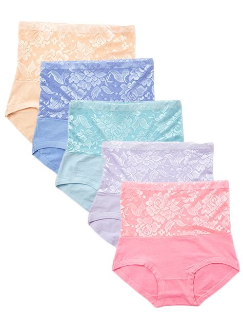 Womens High Waist Cotton Underwear Solid Color Lace Brief Panties 5