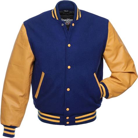 Stewart And Strauss C135 Royal Blue Wool Gold Leather Varsity Jacket